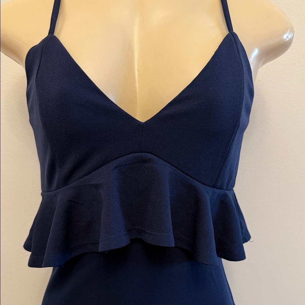 Elegant Navy Blue Ruffle Dress - Picture 2 of 8